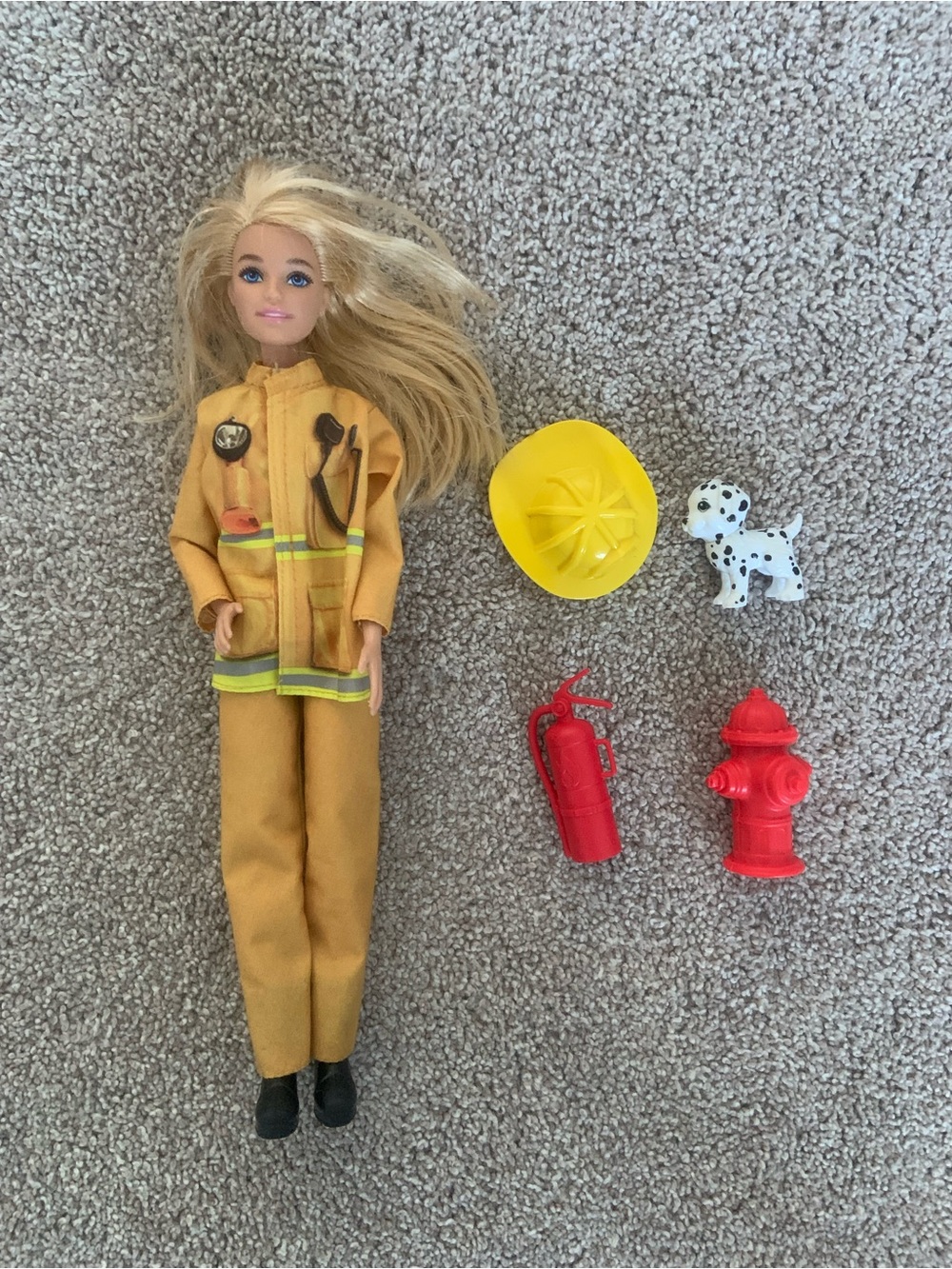 Barbie Yellow Firefighter Outfit with Red Rescue Accessories
